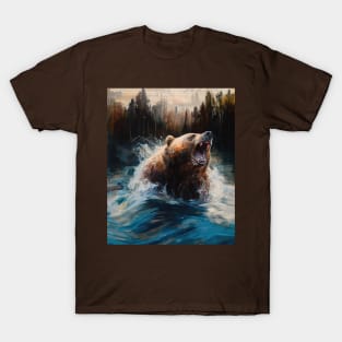 Bear in the River - Oil Painting T-Shirt